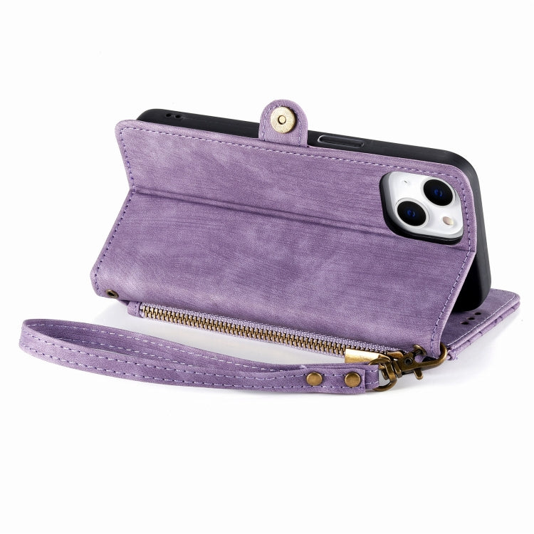 For iPhone 12 Pro Max Geometric Zipper Wallet Side Buckle Leather Phone Case(Purple) - free shipping - PMC TechLife - Order now!