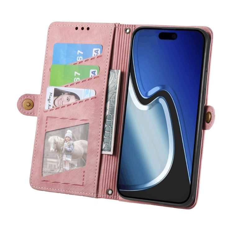 For iPhone 15 Pro Max Geometric Zipper Wallet Side Buckle Leather Phone Case(Pink) - free shipping - PMC TechLife - Order now!