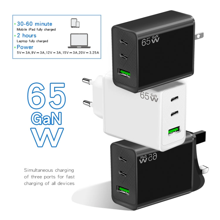 GaN PD65W Type-C x 2 + USB3.0 Laptop Adapter ,US Plug(Black) - free shipping - PMC Jewellery - Order now!