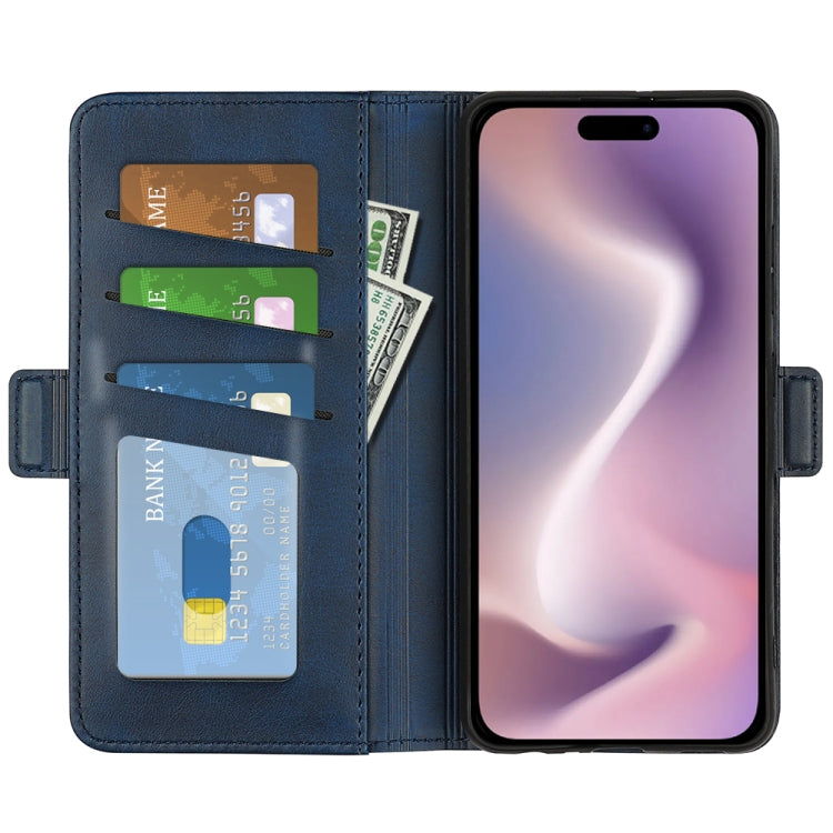 For iPhone 16 Plus Dual-side Magnetic Buckle Horizontal Flip Leather Phone Case(Dark Blue) - iPhone 16 Plus Cases by PMC Jewellery | Online Shopping South Africa | PMC Jewellery | Buy Now Pay Later Mobicred