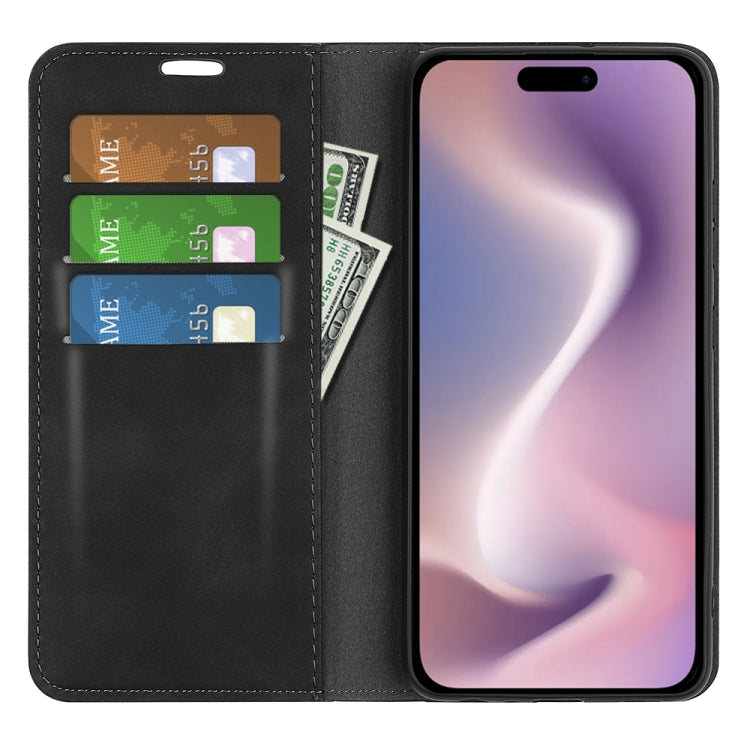 For iPhone 16 Plus Retro-skin  Magnetic Suction Leather Phone Case(Black) - iPhone 16 Plus Cases by PMC TechLife | Online Shopping South Africa | PMC TechLife | Buy Now Pay Later Mobicred