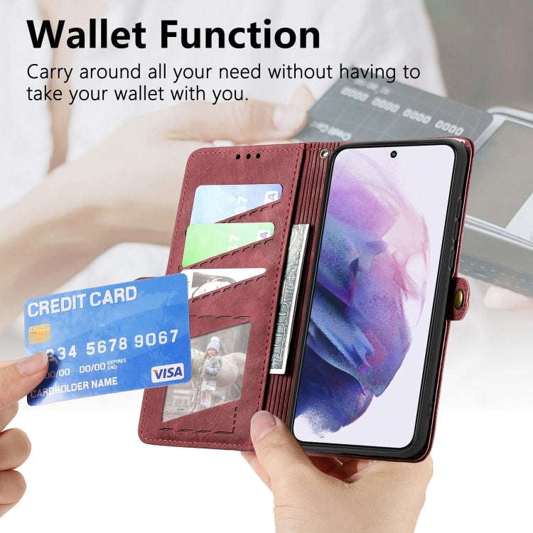 For Samsung Galaxy S21 5G Geometric Zipper Wallet Side Buckle Leather Phone Case(Red) - free shipping - PMC TechLife - Order now!