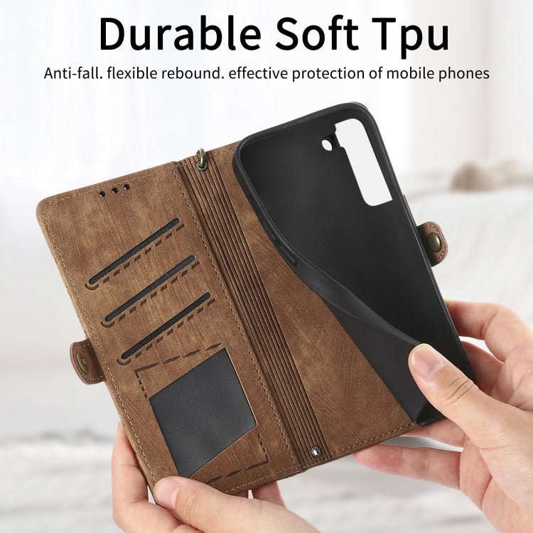 For Samsung Galaxy S21 5G Geometric Zipper Wallet Side Buckle Leather Phone Case(Brown) - free shipping - PMC TechLife - Order now!