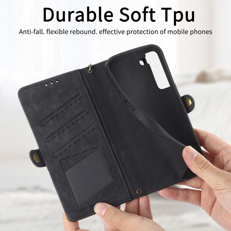 For Samsung Galaxy S21+ 5G Geometric Zipper Wallet Side Buckle Leather Phone Case(Black) - free shipping - PMC TechLife - Order now!