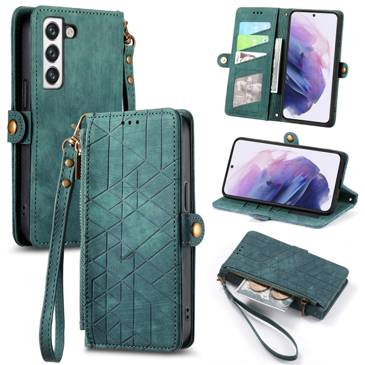 For Samsung Galaxy S21 FE 5G Geometric Zipper Wallet Side Buckle Leather Phone Case(Green) - free shipping - PMC TechLife - Order now!