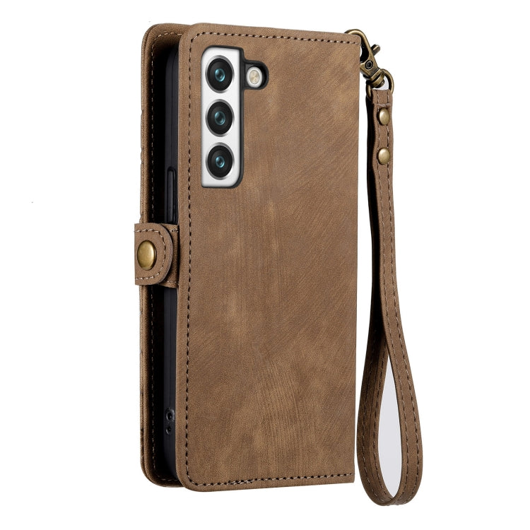 For Samsung Galaxy S20 Geometric Zipper Wallet Side Buckle Leather Phone Case(Brown) - free shipping - PMC TechLife - Order now!