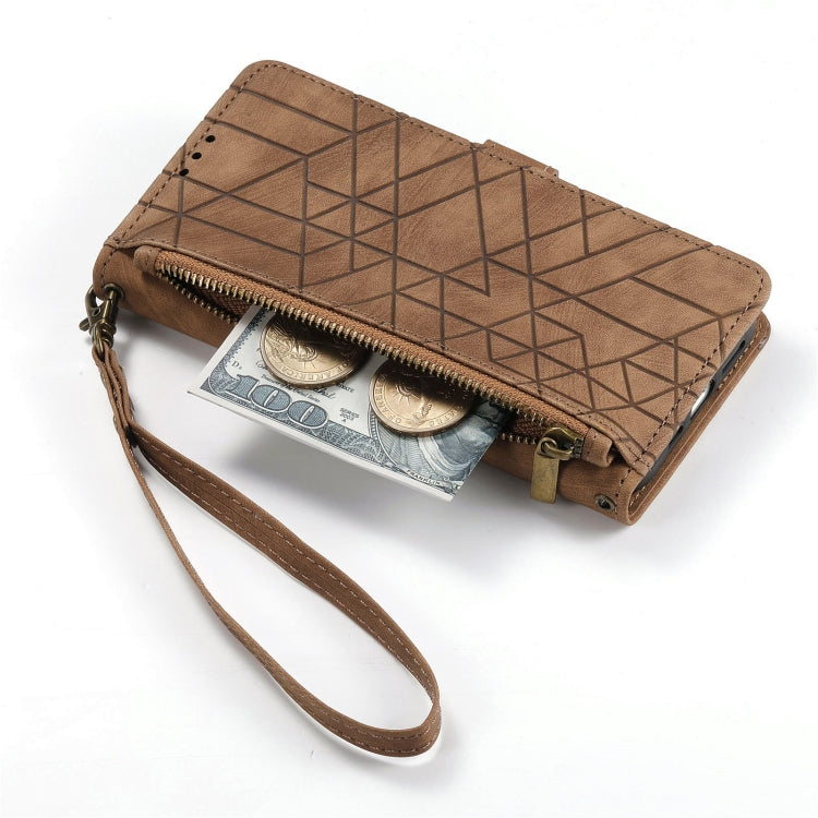 For Samsung Galaxy S20 FE Geometric Zipper Wallet Side Buckle Leather Phone Case(Brown) - free shipping - PMC TechLife - Order now!