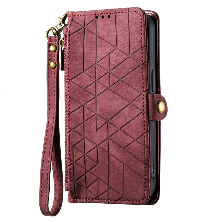 For Samsung Galaxy Note20 Geometric Zipper Wallet Side Buckle Leather Phone Case(Red) - free shipping - PMC TechLife - Order now!