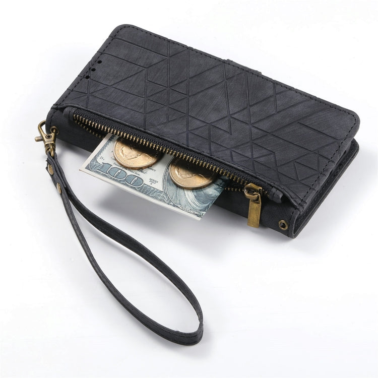 For Samsung Galaxy Note20 Ultra Geometric Zipper Wallet Side Buckle Leather Phone Case(Black) - free shipping - PMC TechLife - Order now!