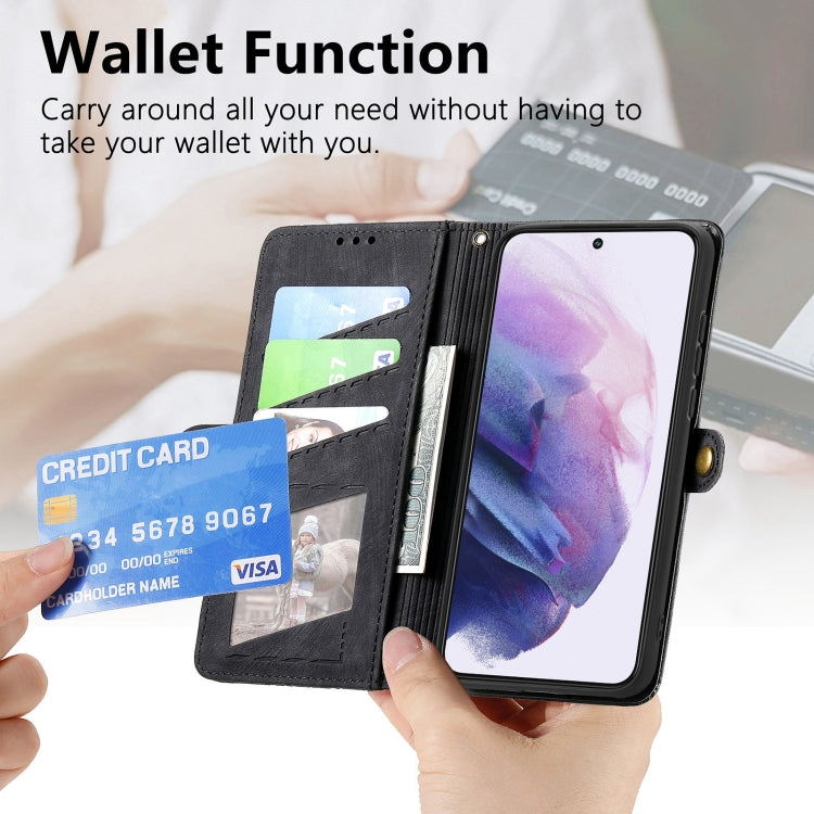 For Samsung Galaxy Note20 Ultra Geometric Zipper Wallet Side Buckle Leather Phone Case(Black) - free shipping - PMC TechLife - Order now!
