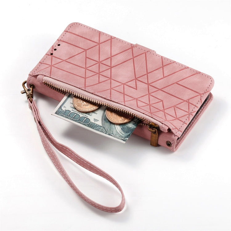 For Samsung Galaxy A30 Geometric Zipper Wallet Side Buckle Leather Phone Case(Pink) - free shipping - PMC TechLife - Order now!