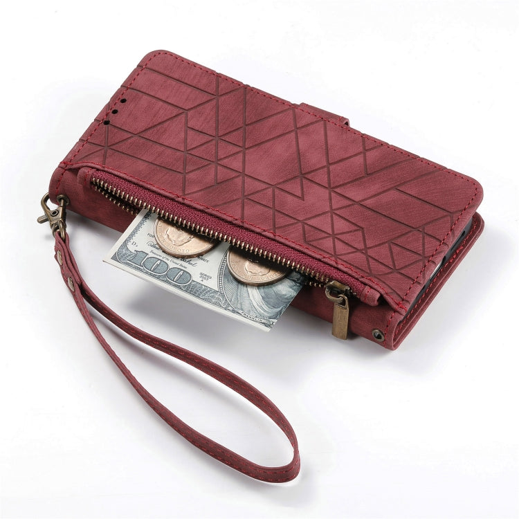 For Samsung Galaxy A30 Geometric Zipper Wallet Side Buckle Leather Phone Case(Red) - free shipping - PMC TechLife - Order now!