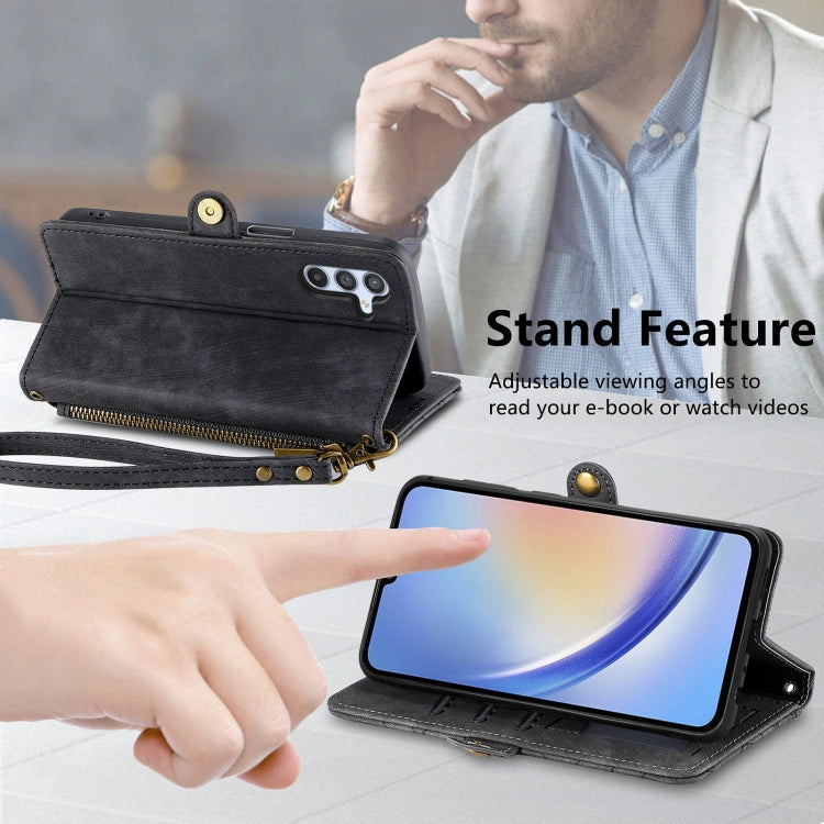 For Samsung Galaxy A30 Geometric Zipper Wallet Side Buckle Leather Phone Case(Black) - free shipping - PMC TechLife - Order now!
