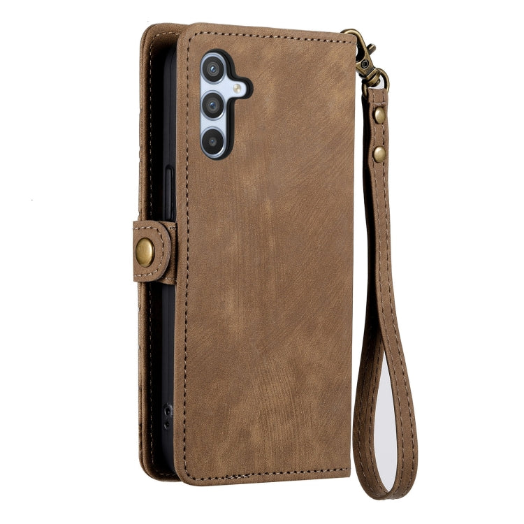 For Samsung Galaxy A50 Geometric Zipper Wallet Side Buckle Leather Phone Case(Brown) - free shipping - PMC TechLife - Order now!