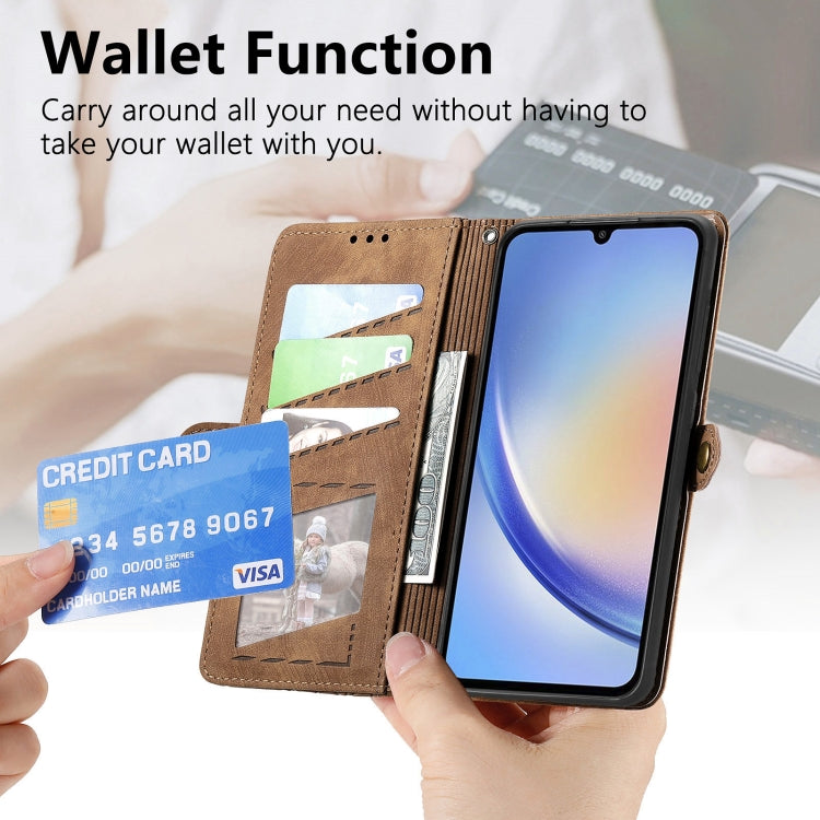 For Samsung Galaxy A12 Geometric Zipper Wallet Side Buckle Leather Phone Case(Brown) - free shipping - PMC TechLife - Order now!