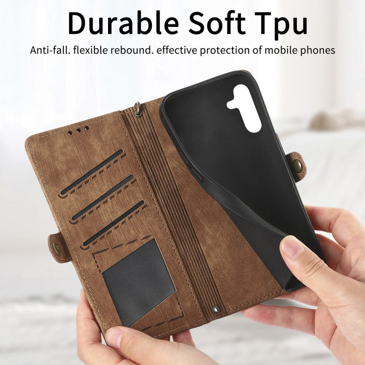 For Samsung Galaxy A12 Geometric Zipper Wallet Side Buckle Leather Phone Case(Brown) - free shipping - PMC TechLife - Order now!