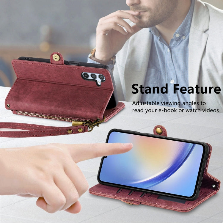 For Samsung Galaxy A31 Geometric Zipper Wallet Side Buckle Leather Phone Case(Red) - free shipping - PMC TechLife - Order now!