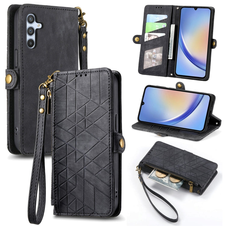 For Samsung Galaxy A31 Geometric Zipper Wallet Side Buckle Leather Phone Case(Black) - free shipping - PMC TechLife - Order now!