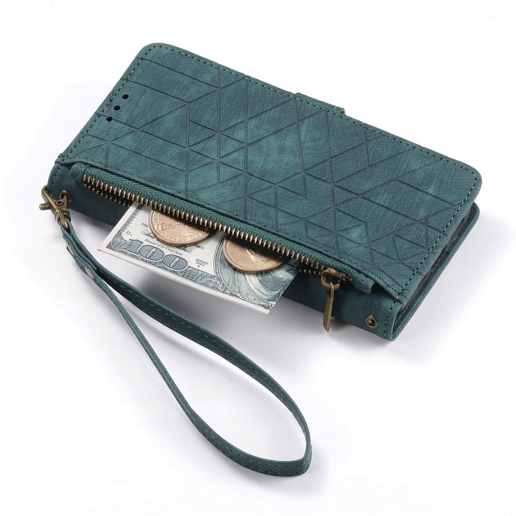 For Samsung Galaxy A41 Geometric Zipper Wallet Side Buckle Leather Phone Case(Green) - free shipping - PMC TechLife - Order now!