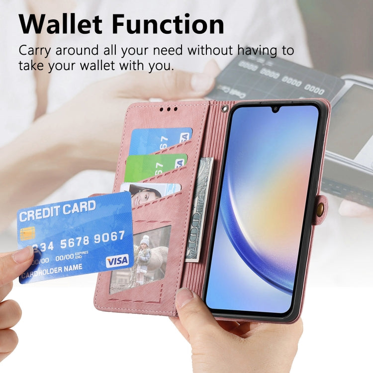 For Samsung Galaxy A71 Geometric Zipper Wallet Side Buckle Leather Phone Case(Pink) - free shipping - PMC TechLife - Order now!