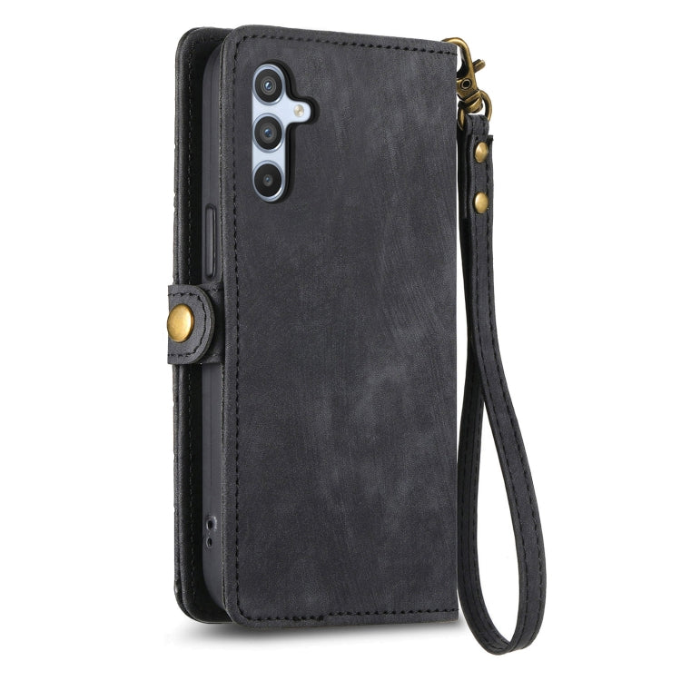 For Samsung Galaxy A21S Geometric Zipper Wallet Side Buckle Leather Phone Case(Black) - free shipping - PMC TechLife - Order now!