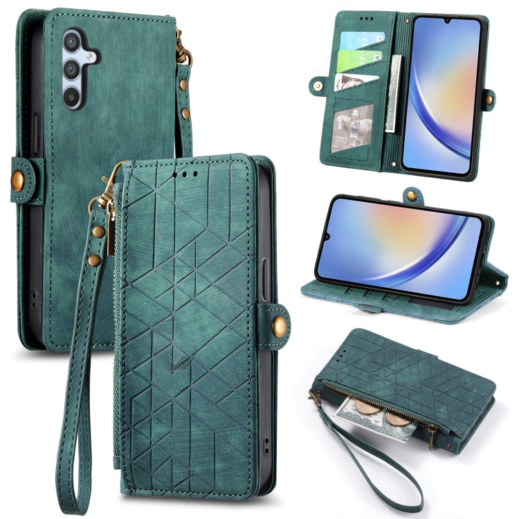 For Samsung Galaxy A72 Geometric Zipper Wallet Side Buckle Leather Phone Case(Green) - free shipping - PMC TechLife - Order now!