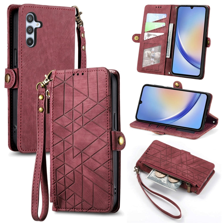 For Samsung Galaxy A72 Geometric Zipper Wallet Side Buckle Leather Phone Case(Red) - free shipping - PMC TechLife - Order now!