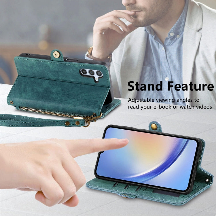 For Samsung Galaxy A22 5G Geometric Zipper Wallet Side Buckle Leather Phone Case(Green) - free shipping - PMC TechLife - Order now!