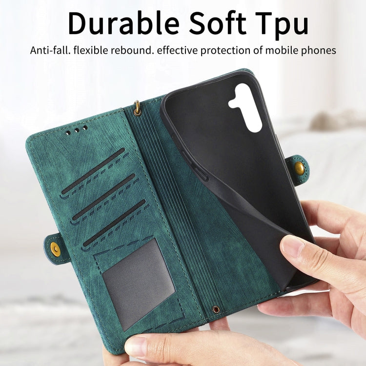 For Samsung Galaxy A13 4G Geometric Zipper Wallet Side Buckle Leather Phone Case(Green) - free shipping - PMC TechLife - Order now!