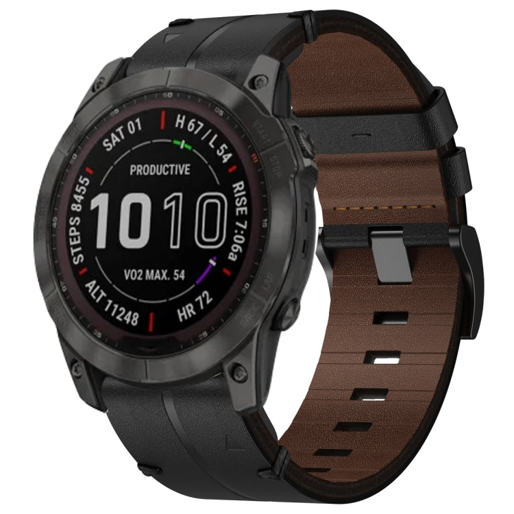 For Garmin Fenix 7 Sapphire Solar 22mm Leather Textured Watch Band(Black) - Watch Bands by PMC Jewellery | Online Shopping South Africa | PMC Jewellery