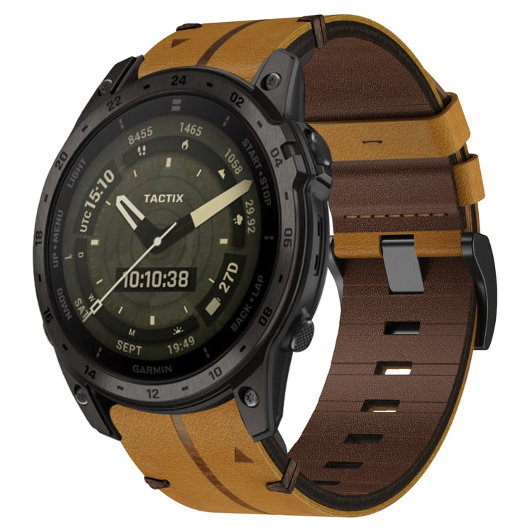Compatible with Garmin Tactix 7 AMOLED 26mm Leather Textured Watch Band(Brown) - Watch Bands by PMC TechLife | Online Shopping South Africa | PMC TechLife | Buy Now Pay Later Mobicred