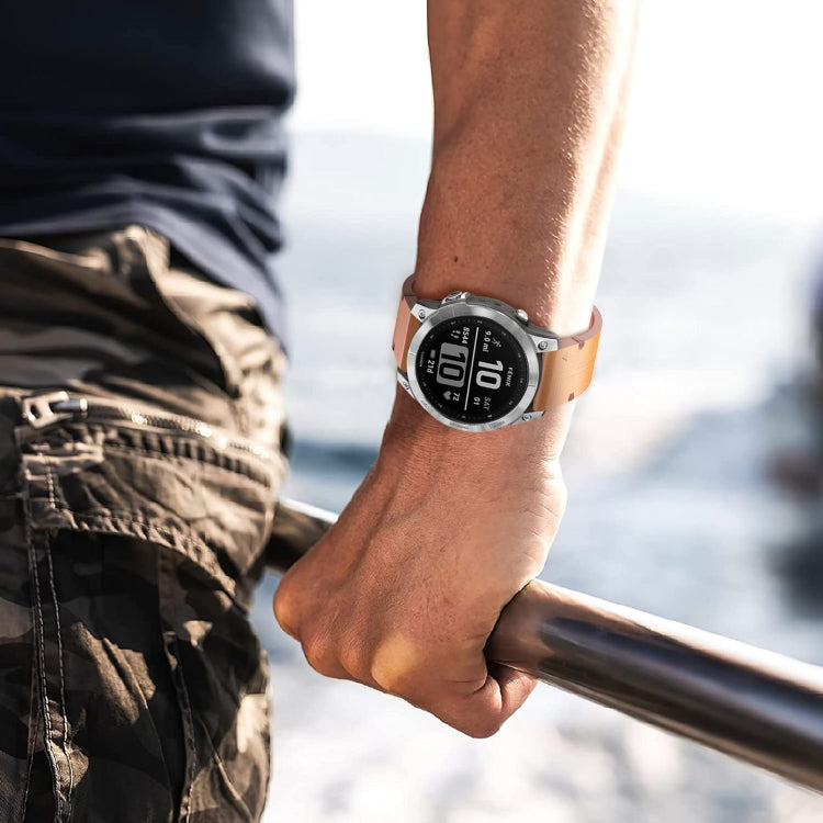 Compatible with Garmin Tactix 7 AMOLED 26mm Leather Textured Watch Band(Brown) - Watch Bands by PMC TechLife | Online Shopping South Africa | PMC TechLife | Buy Now Pay Later Mobicred