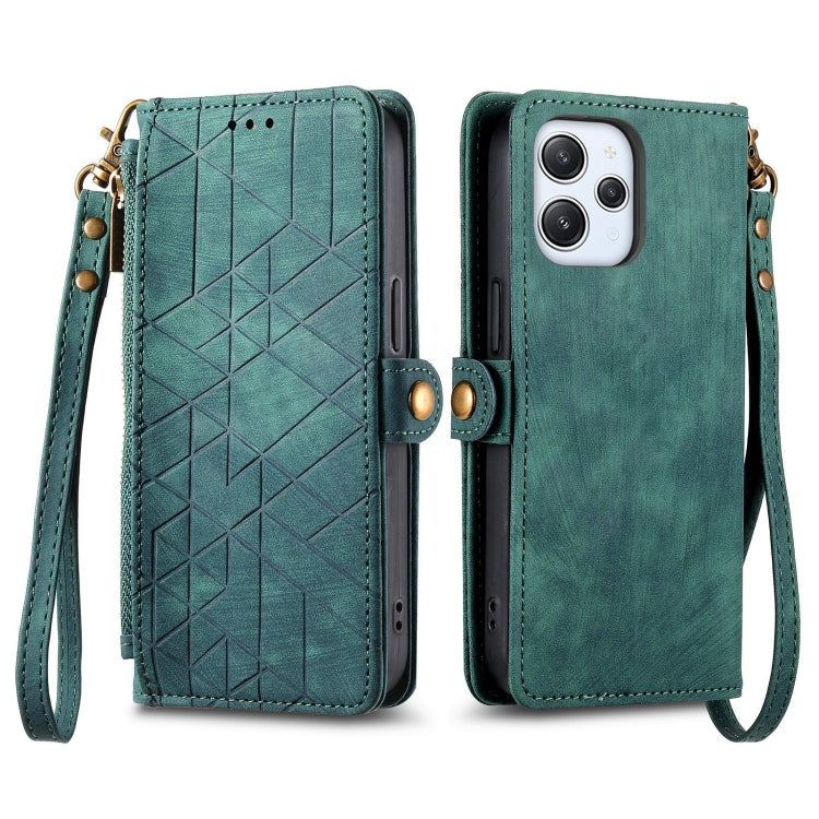 For Xiaomi Redmi Note 12 4G Geometric Zipper Wallet Side Buckle Leather Phone Case(Green) - Xiaomi Cases by PMC TechLife | Online Shopping South Africa | PMC TechLife | Buy Now Pay Later Mobicred