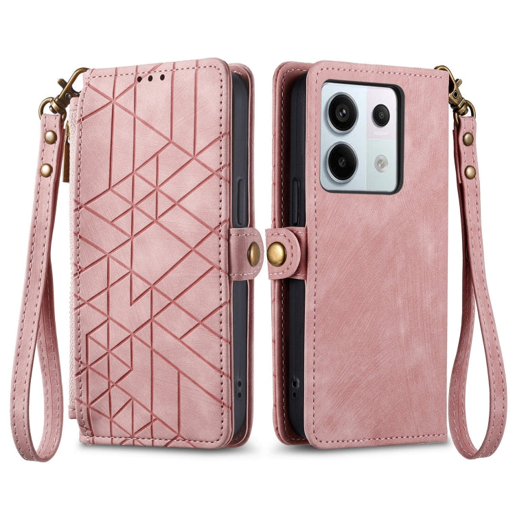 For Redmi Note 13 Pro 4G Geometric Zipper Wallet Side Buckle Leather Phone Case(Pink) - Note 13 Pro Cases by PMC TechLife | Online Shopping South Africa | PMC TechLife | Buy Now Pay Later Mobicred