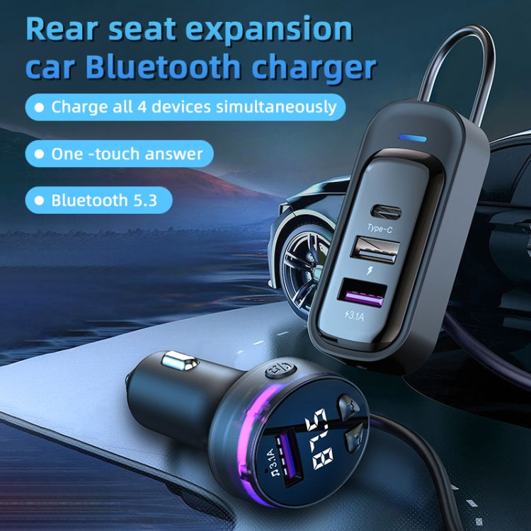 CS8 Black Bluetooth MP3 Play FM Transmitter Car Charger Rear Seat Extended Car Charger - Car Charger by PMC TechLife | Online Shopping South Africa | PMC TechLife | Buy Now Pay Later Mobicred