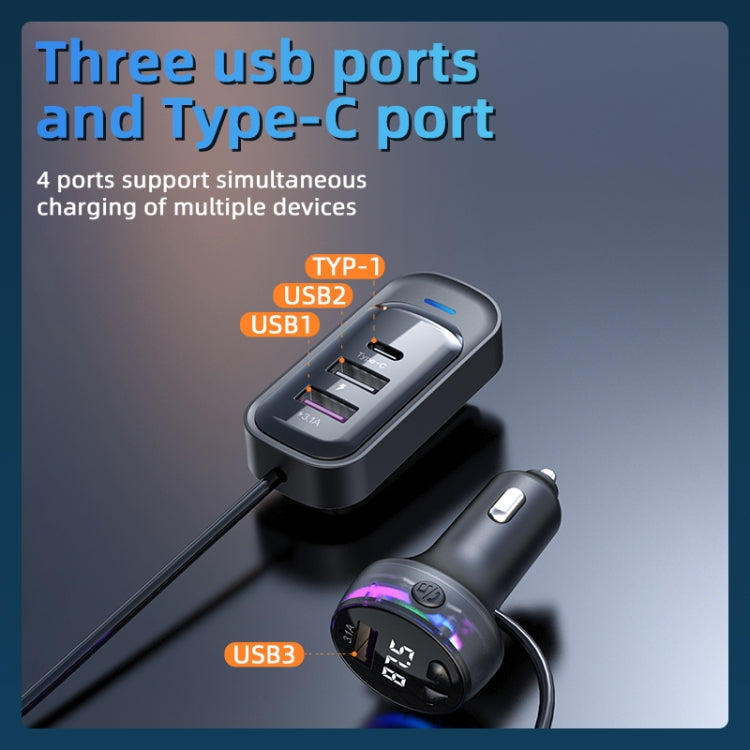 CS8 Black Bluetooth MP3 Play FM Transmitter Car Charger Rear Seat Extended Car Charger - Car Charger by PMC TechLife | Online Shopping South Africa | PMC TechLife | Buy Now Pay Later Mobicred