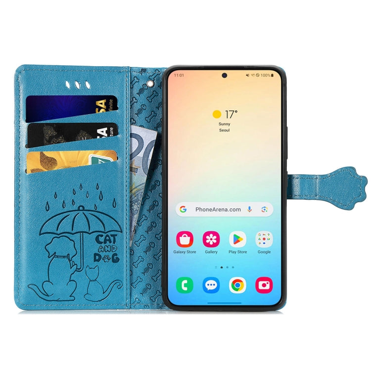 For Samsung Galaxy S25+ 5G Cat and Dog Embossed Leather Phone Case(Blue) - Galaxy S25+ 5G Cases by PMC Jewellery | Online Shopping South Africa | PMC Jewellery | Buy Now Pay Later Mobicred