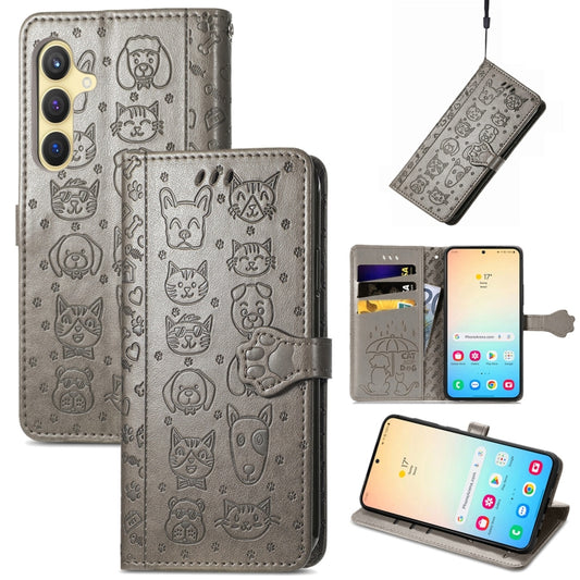 For Samsung Galaxy S25+ 5G Cat and Dog Embossed Leather Phone Case(Gray) - Galaxy S25+ 5G Cases by PMC Jewellery | Online Shopping South Africa | PMC Jewellery | Buy Now Pay Later Mobicred