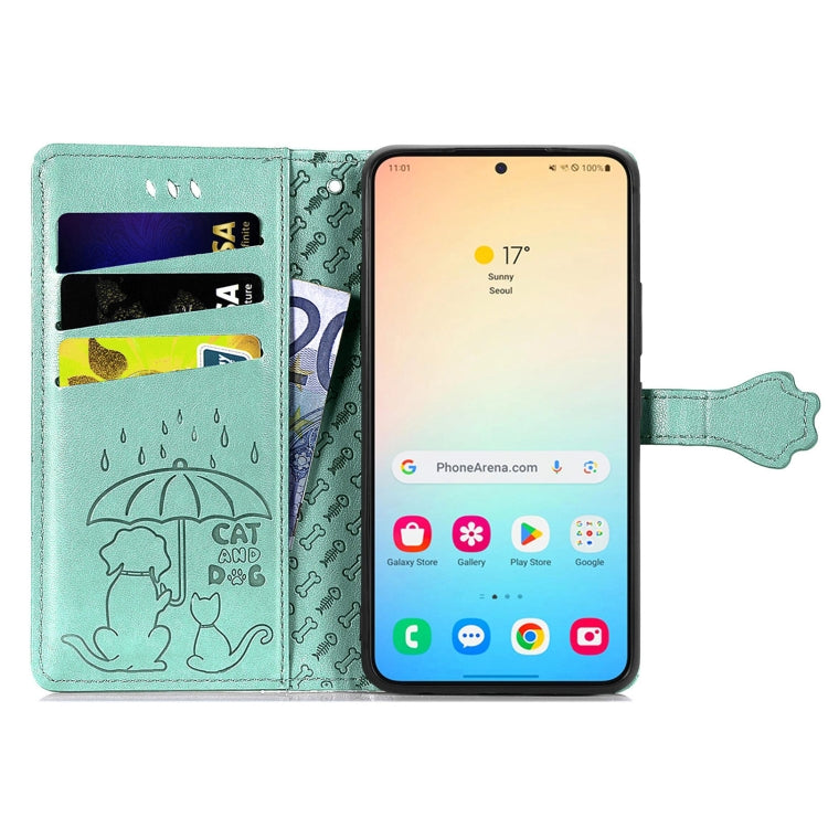For Samsung Galaxy S25+ 5G Cat and Dog Embossed Leather Phone Case(Green) - Galaxy S25+ 5G Cases by PMC Jewellery | Online Shopping South Africa | PMC Jewellery | Buy Now Pay Later Mobicred