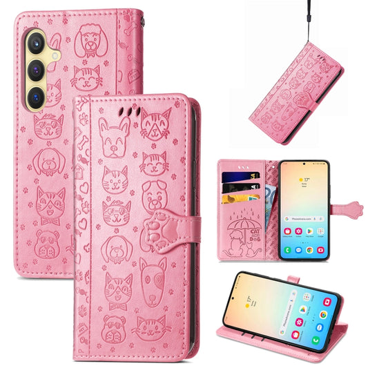 For Samsung Galaxy S25 Ultra 5G Cat and Dog Embossed Leather Phone Case(Pink) - Galaxy S25 Ultra 5G Cases by PMC Jewellery | Online Shopping South Africa | PMC Jewellery | Buy Now Pay Later Mobicred