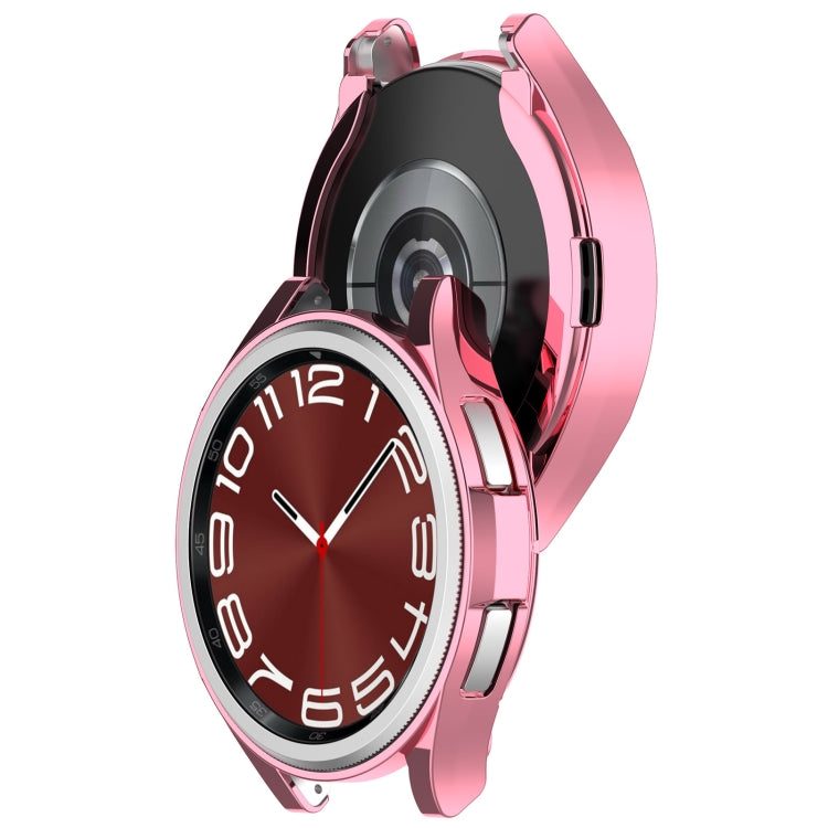 For Samsung Galaxy Watch6 Classic 43mm Electroplated TPU Half Pack Hollow Watch Protective Case(Pink) - Watch Cases by PMC Jewellery | Online Shopping South Africa | PMC Jewellery