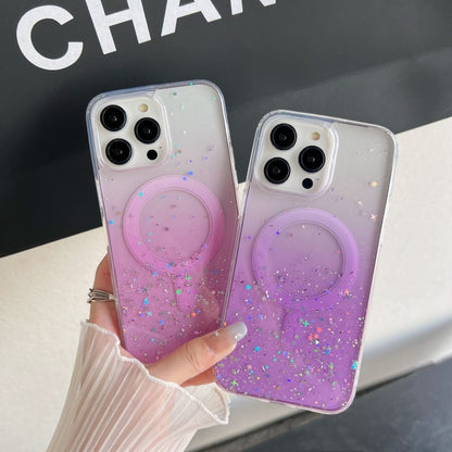 For iPhone 13 MagSafe Glitter Hybrid Clear TPU Phone Case(Purple) - iPhone 13 Cases by PMC Jewellery | Online Shopping South Africa | PMC Jewellery