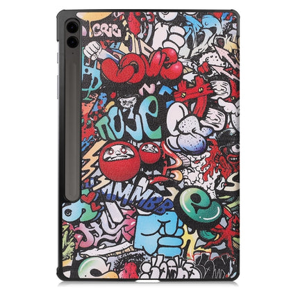 For Samsung Galaxy Tab S9 FE+ 12.4 JUNSUNMAY Custer Painted 3-Fold Stand Leather Smart Tablet Case(Graffiti) - Galaxy Tab S9 FE+ by JUNSUNMAY | Online Shopping South Africa | PMC Jewellery | Buy Now Pay Later Mobicred