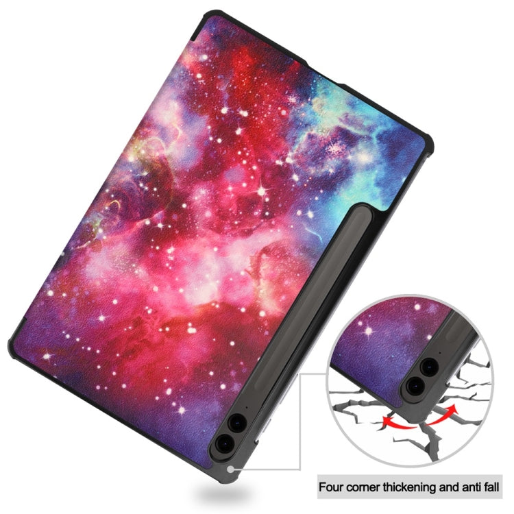 For Samsung Galaxy Tab S9 FE+ 12.4 JUNSUNMAY Custer Painted 3-Fold Stand Leather Smart Tablet Case(Galaxy) - Galaxy Tab S9 FE+ by JUNSUNMAY | Online Shopping South Africa | PMC Jewellery | Buy Now Pay Later Mobicred