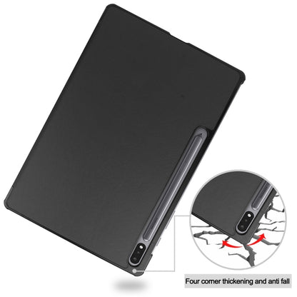 For Samsung Galaxy Tab S9+ JUNSUNMAY Custer Solid Color 3-Fold Stand Leather Smart Tablet Case(Black) - Galaxy Tab S9+ Cases by JUNSUNMAY | Online Shopping South Africa | PMC Jewellery | Buy Now Pay Later Mobicred