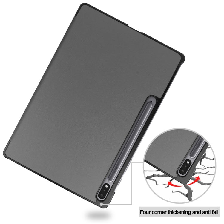 For Samsung Galaxy Tab S9+ JUNSUNMAY Custer Solid Color 3-Fold Stand Leather Smart Tablet Case(Grey) - Galaxy Tab S9+ Cases by JUNSUNMAY | Online Shopping South Africa | PMC Jewellery | Buy Now Pay Later Mobicred