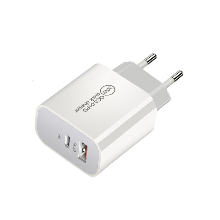 PD30W USB-C / Type-C + QC3.0 USB Dual Port Charger with 1m Type-C to 8 Pin Data Cable, EU Plug - free shipping - PMC Jewellery - Order now!