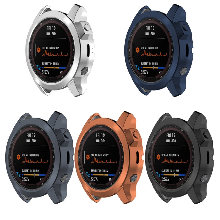 For Garmin Fenix 7X Pro Half Package Electroplated TPU Watch Protective Case(Blue) - Watch Cases by PMC Jewellery | Online Shopping South Africa | PMC Jewellery