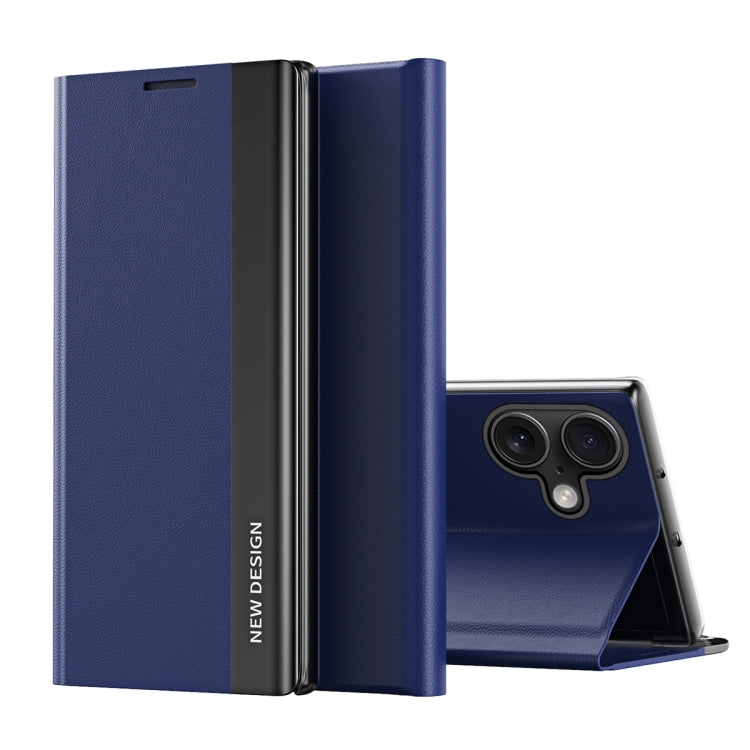 For iPhone 16 Side Electroplated Adsorption Leather Phone Case(Dark Blue) - iPhone 16 Cases by PMC TechLife | Online Shopping South Africa | PMC TechLife | Buy Now Pay Later Mobicred