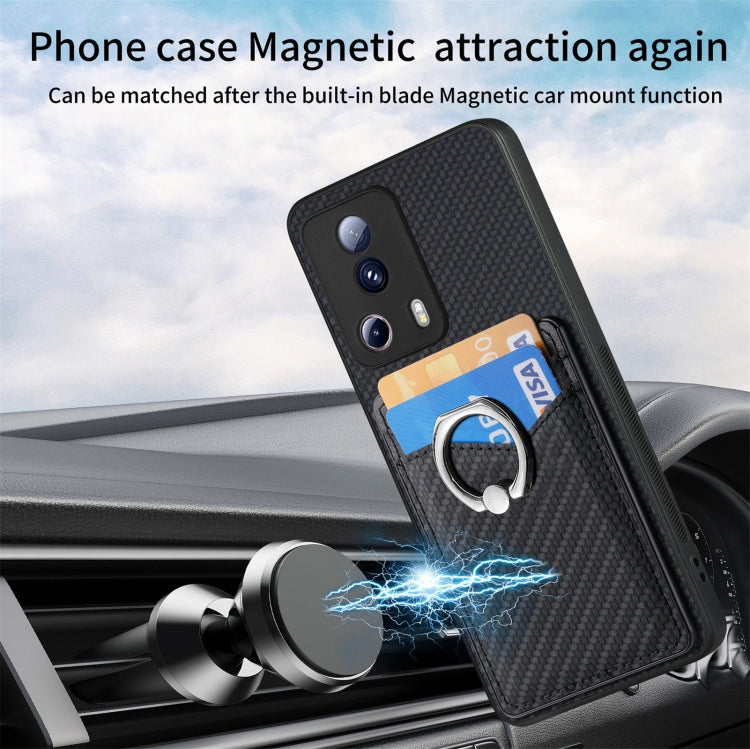 For Xiaomi Redmi Note 12 5G Carbon Fiber Card Wallet Ring Holder Phone Case(Black) - Xiaomi Cases by PMC TechLife | Online Shopping South Africa | PMC TechLife | Buy Now Pay Later Mobicred